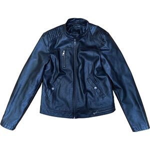 Moto Style Jacket Faux Leather Women’s L Fahsyee Black Fully Lined